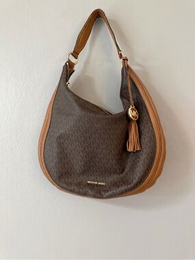 Michael Kors Brown & Tan Logo Hobo with Tassel